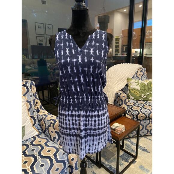 Pure Jill Womens Sundress Blue Tye Die XS Petite Short Length Linen Blend New - Picture 1 of 7